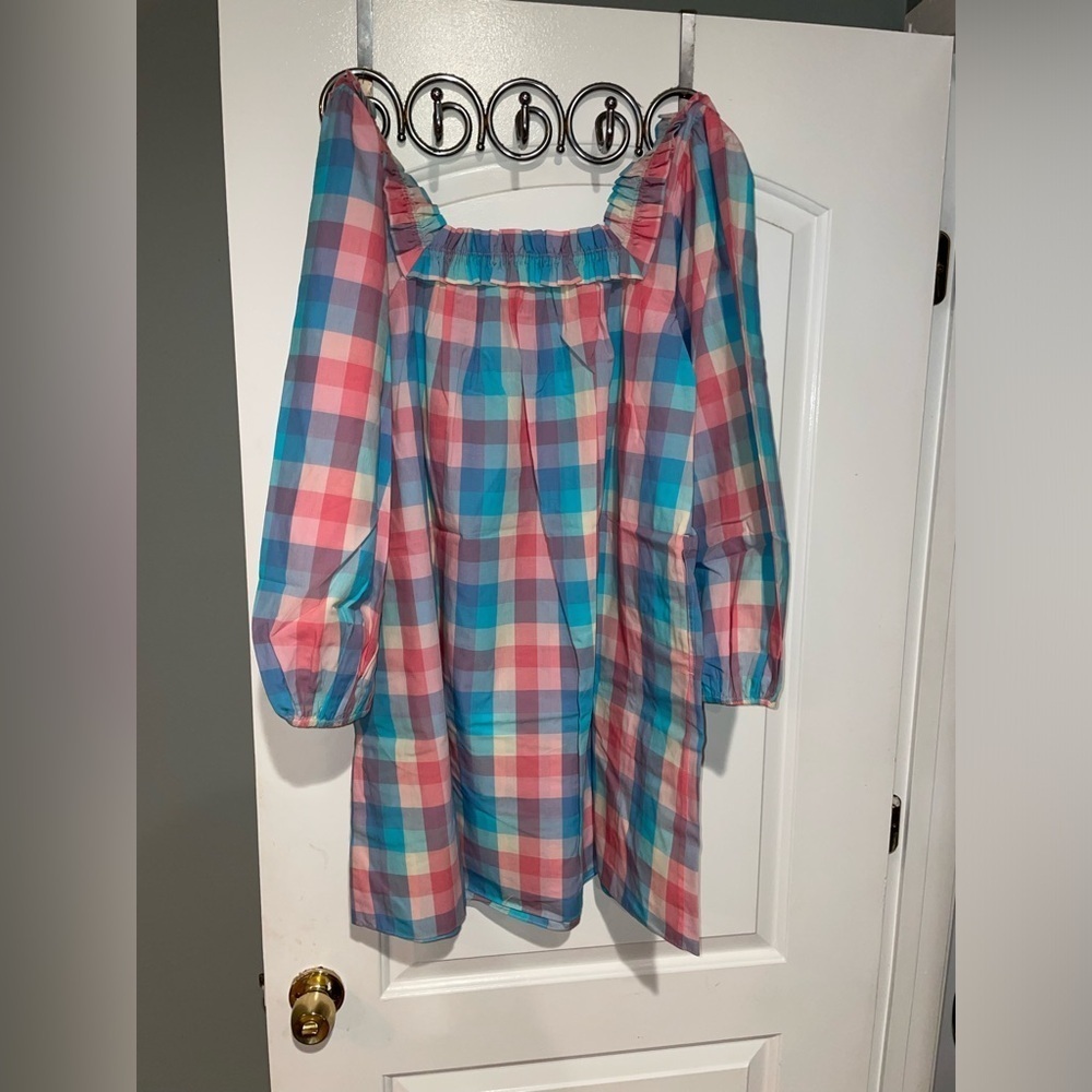 New! Ophelia & Indigo April Dress Pink & Blue Woven Gingham Check Small Nwt! — image 5 of 8